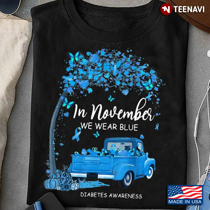 In November We Wear Blue Diabetes Awareness Blue Car Pumpkins Leopard