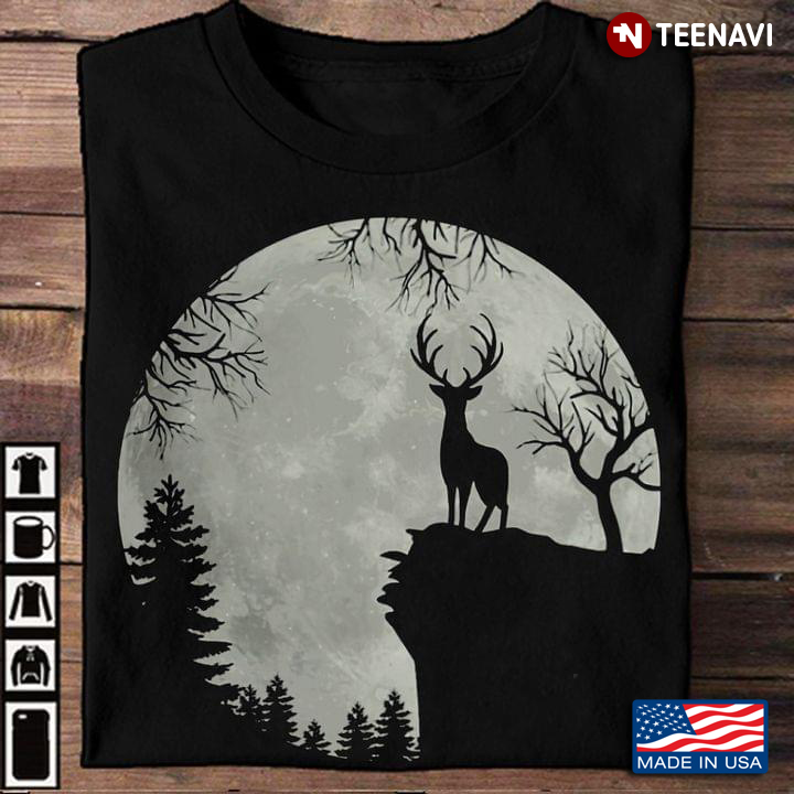 Deer With The Moon In The Forest for Animal Lover