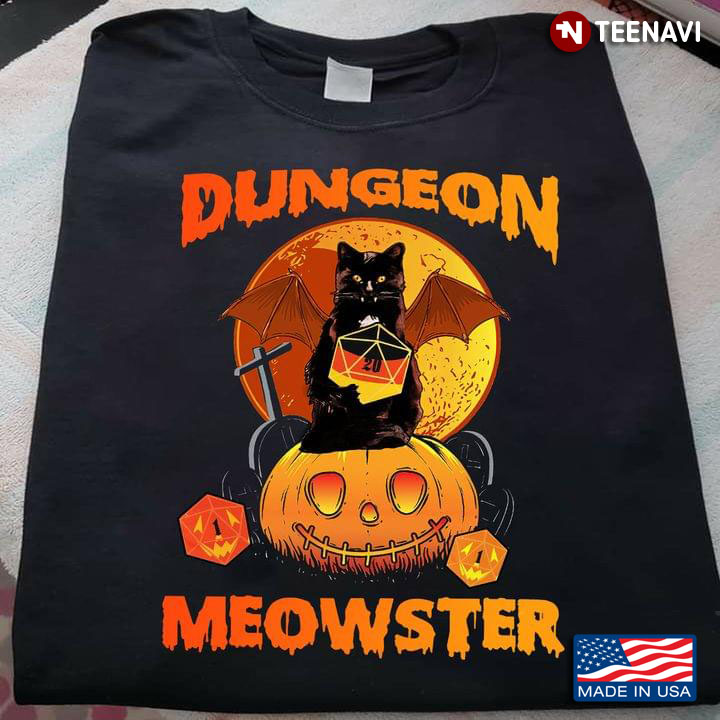 Dungeon Meowster Black Cat With D20 Dungeons & Dragons for Halloween
