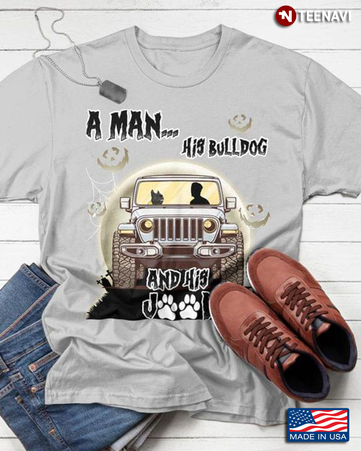 A Man His Bulldog And His Jeep