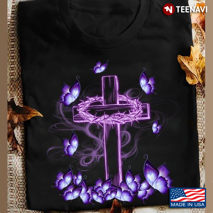 Cross With Jesus Crown And Butterflies for Christian