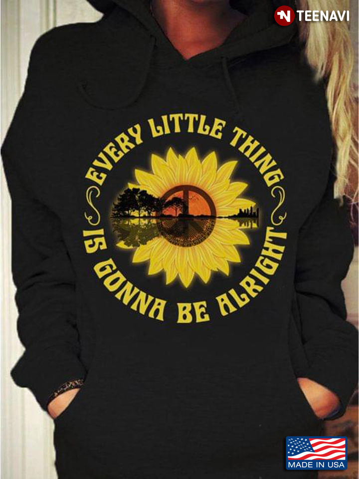 Every Little Thing Is Gonna Be Alright Sunflower Peace Sign Guitar Water Mirror