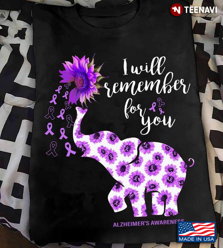 Floral Elephant With Sunflower And Purple Ribbons I Will Remember For You Alzheimer's Awareness