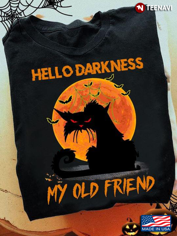 Grumpy Black Cat Hello Darkness My Old Friend for Halloween