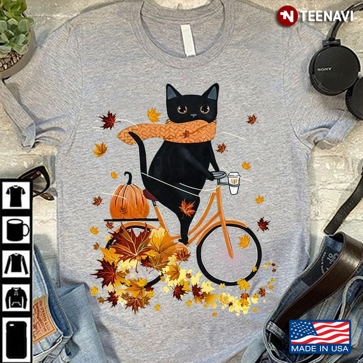Black Cat Riding Bicycle With Pumpkin Happy Fall