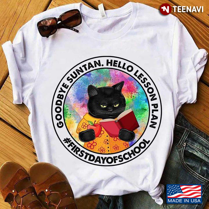 Black Cat With Book Goodbye Suntan Hello Lesson Plan First Day Of School for Teacher