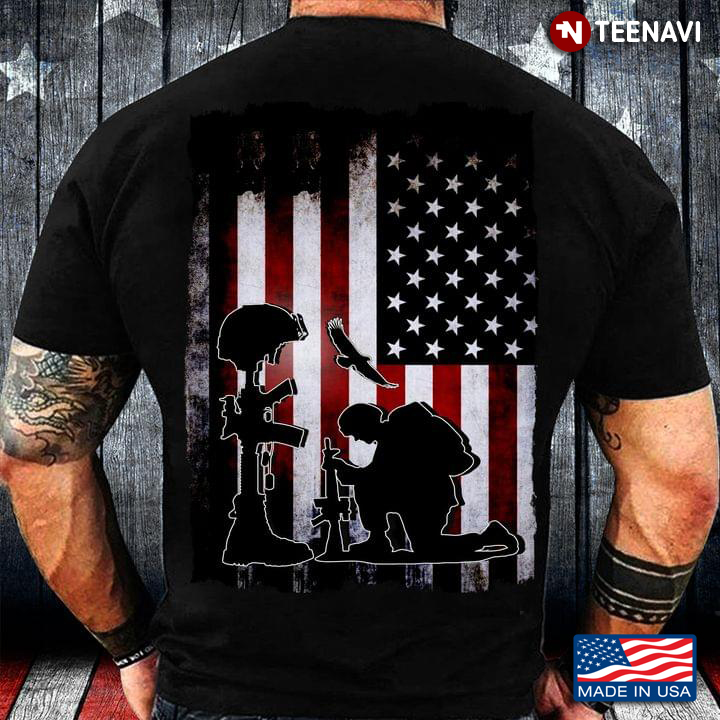 Kneeling Soldier With Guns American Flag