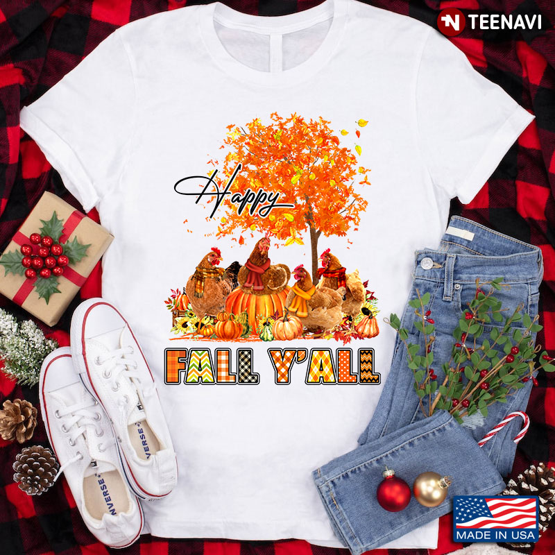 Happy Fall Y’all Chickens With Pumpkins And Sunflowers for Thanksgiving