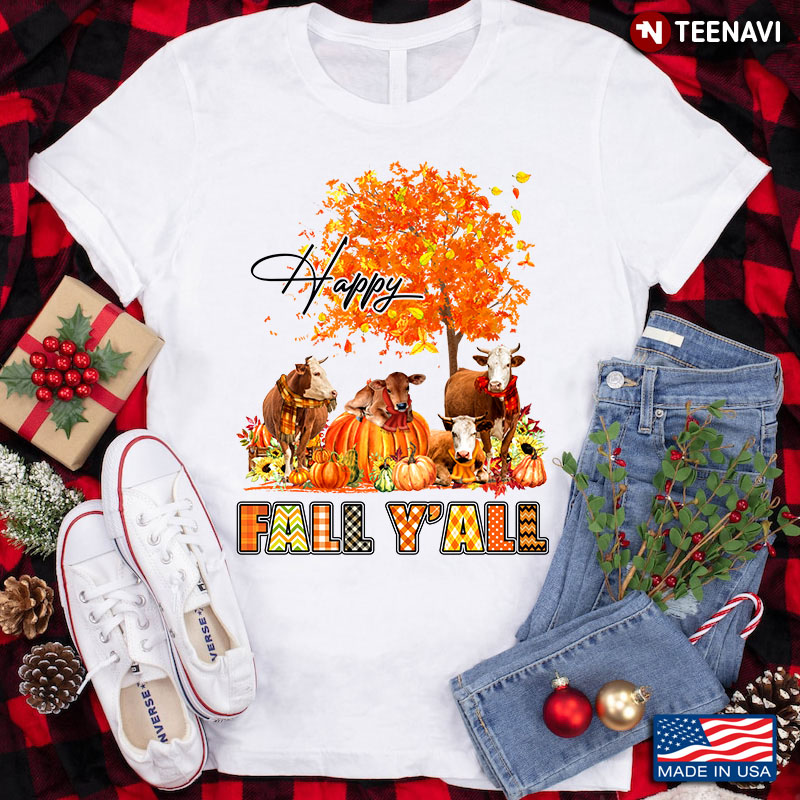 Happy Fall Y’all Cows With Pumpkins And Sunflowers for Thanksgiving