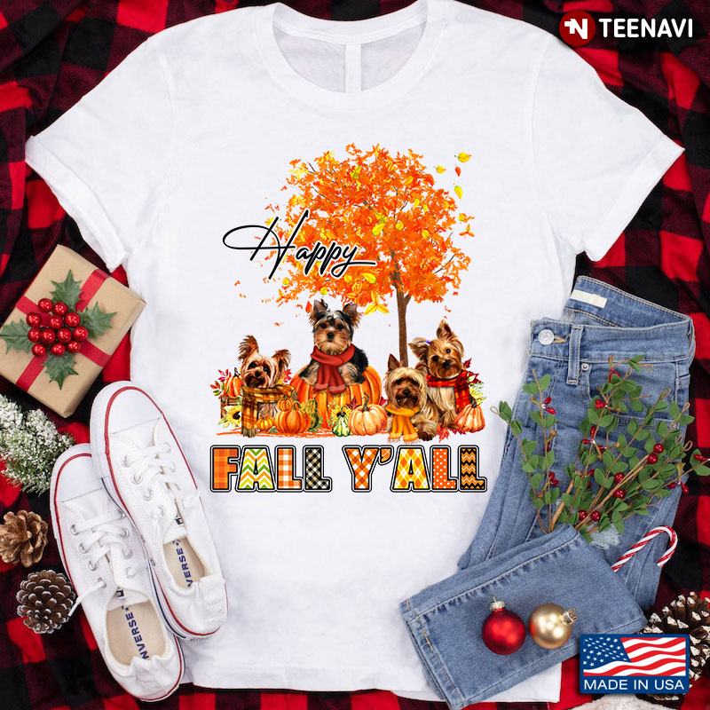 Happy Fall Y’all Yorkshire Terriers With Pumpkins And Sunflowers for Thanksgiving