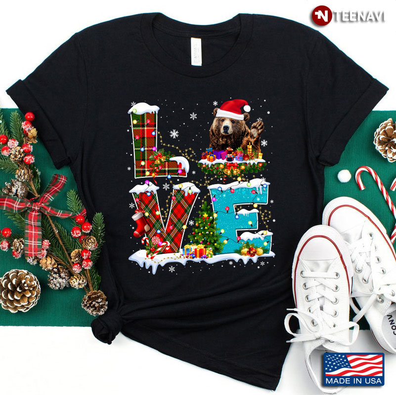 Love Bear With Santa Hat And Xmas Tree for Christmas