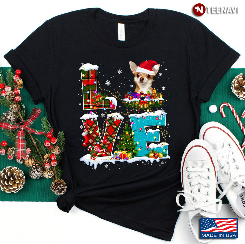 Love Chihuahua With Santa Hat And Xmas Tree for Christmas