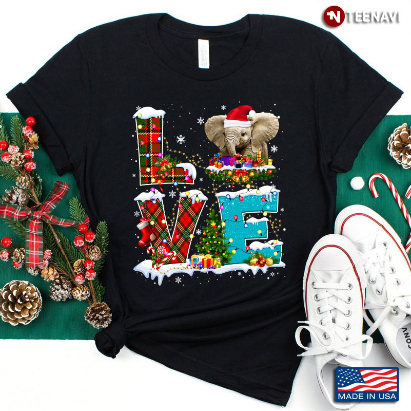 Love Elephant With Santa Hat And Xmas Tree for Christmas