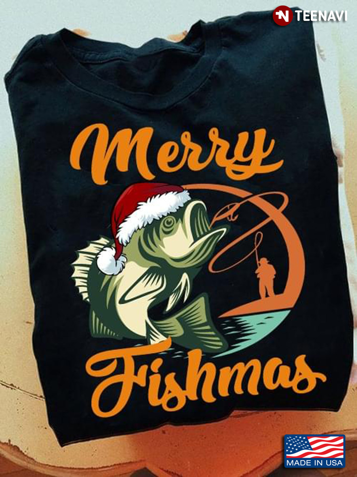 Merry Fishmas Fish With Santa Hat Fishing for Christmas