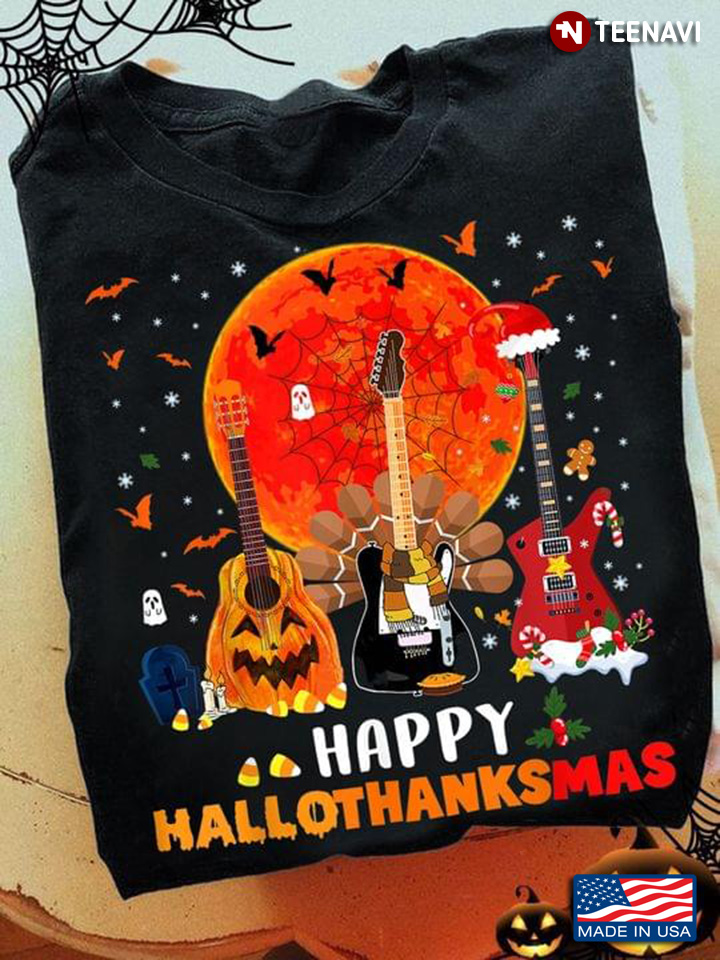 Happy HalloThanksMas Guitars Halloween Thanksgiving Christmas for Guitar Lover