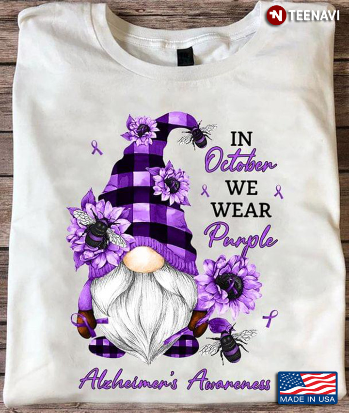 Gnome In October We Wear Purple Alzheimer's Awareness