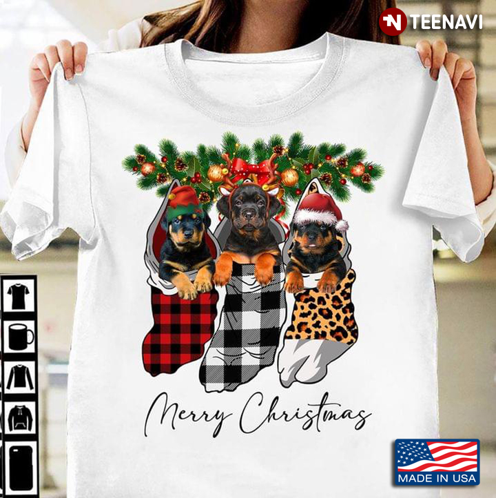 Merry Christmas Rottweilers In Socks Leopard