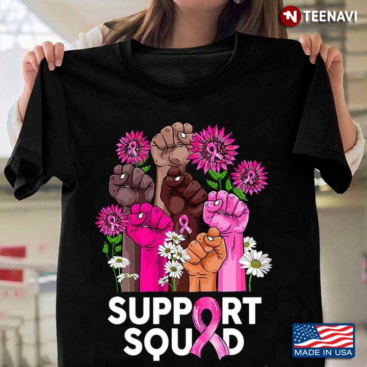 Support Squad Breast Cancer Awareness Hands With Sunflowers And Daisy Flowers