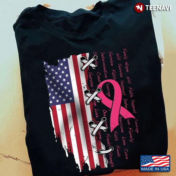Breast Cancer Awareness American Flag With Pink Ribbon