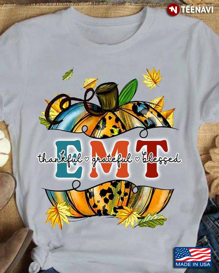 EMT Thankful Grateful Blessed Pumpkin Leopard for Thanksgiving