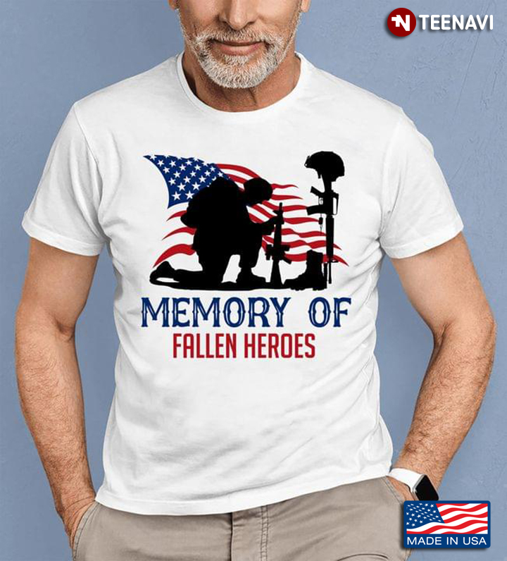 Memory Of Fallen Heroes Kneeling Soldier American Flag