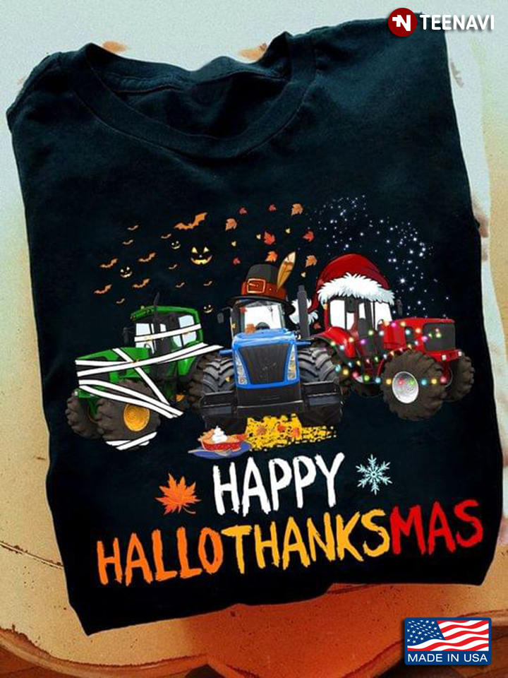 Happy HalloThanksMas Tractors Halloween Thanksgiving Christmas