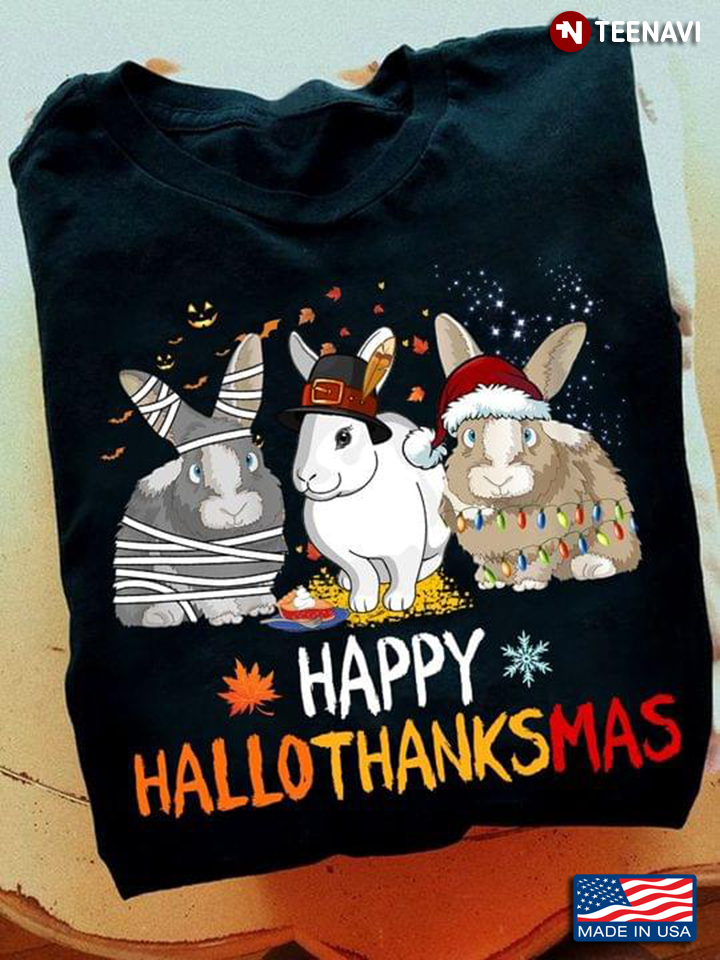 Happy HalloThanksMas Rabbits Halloween Thanksgiving Christmas