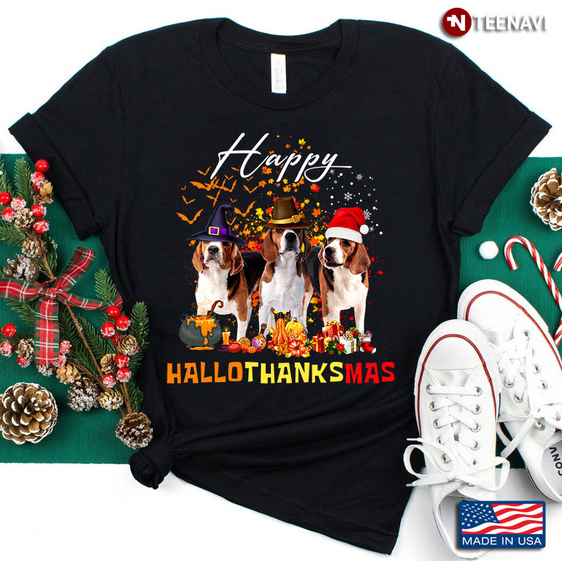 Happy HalloThanksMas Beagle Halloween Thanksgiving Christmas