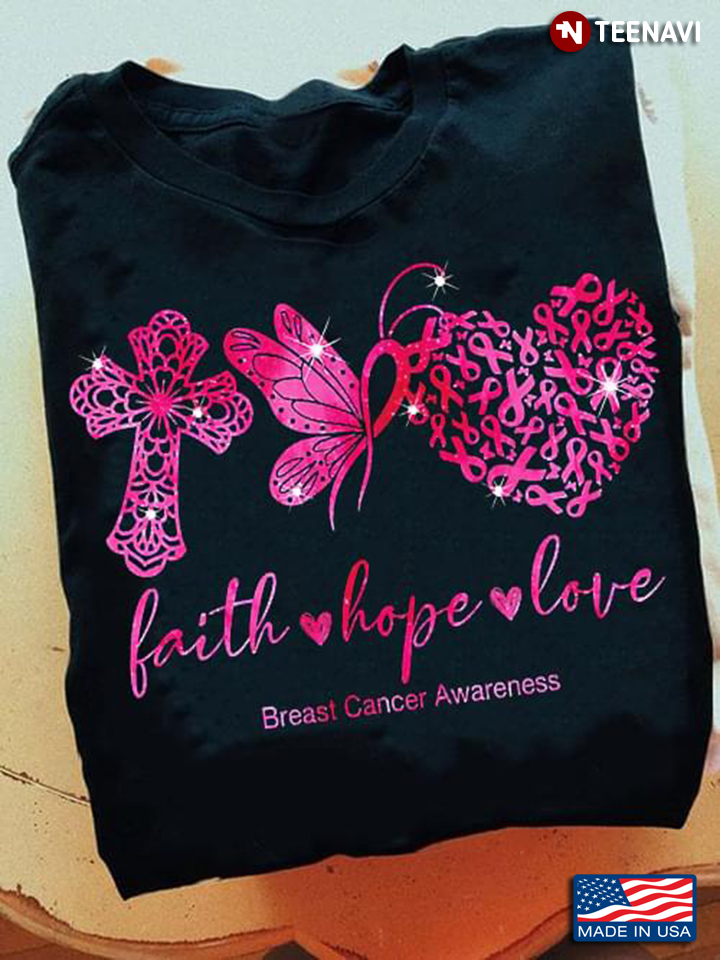 Breast Cancer Awareness Month Faith Hope Love Pink Butterfly