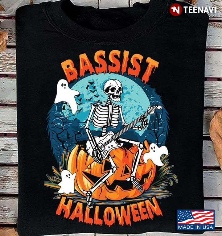 Skeleton Bassist Halloween Pumpkin Skull Ghost
