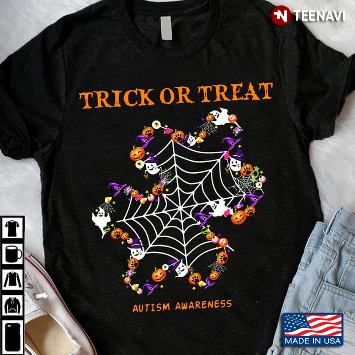 Trick or Treat Autism Awareness Puzzle Halloween T-Shirt