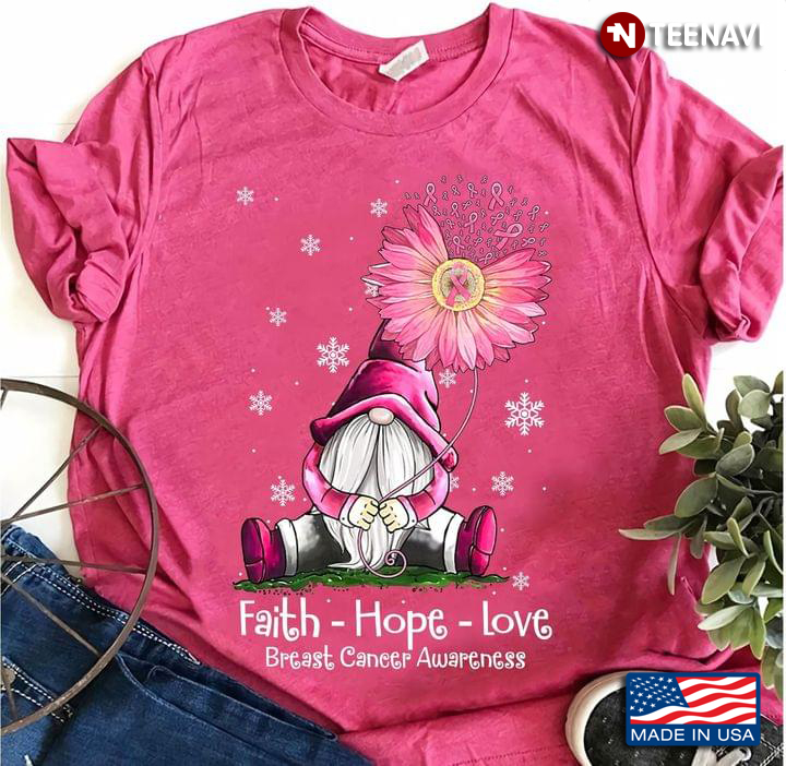 Faith Hope Love Gnome Ribbon Breast Cancer Awareness Sunflower