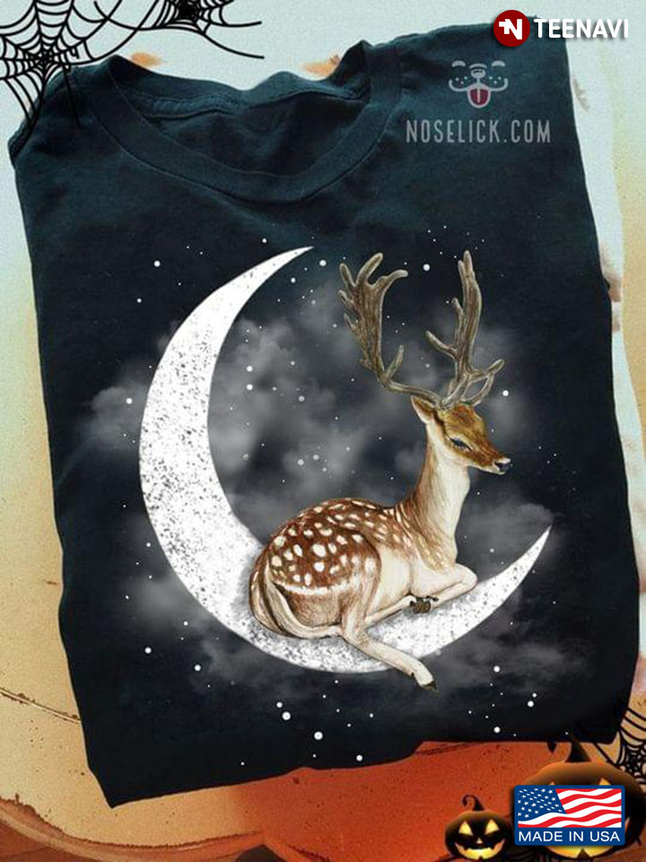 Cool Deer Sitting On The Moon For Animal Lover