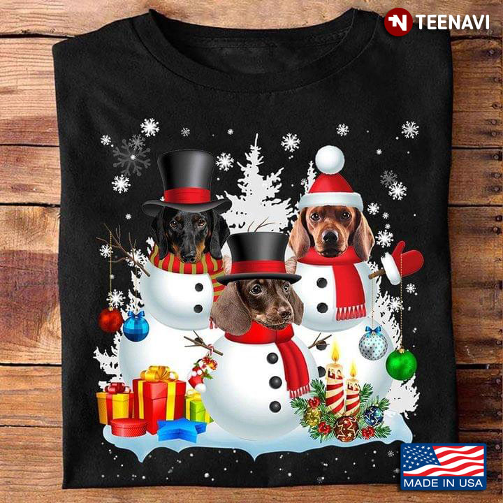 Cute Dachshunds In Snowmans Christmas Dog Lover Gift
