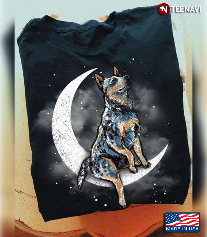 Blue Heeler Starry Night Australian Cattle Dog Sitting On The Moon For Dog Lover