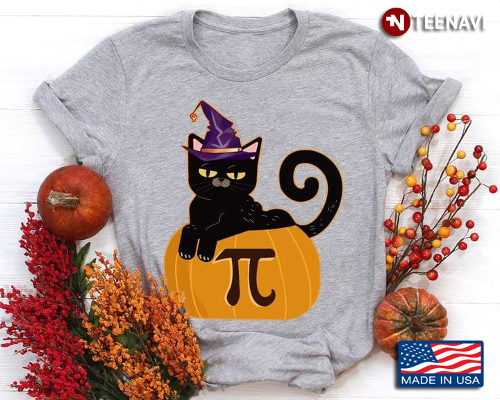 Black Cat Sitting On Funny Math Pumpkin Pi