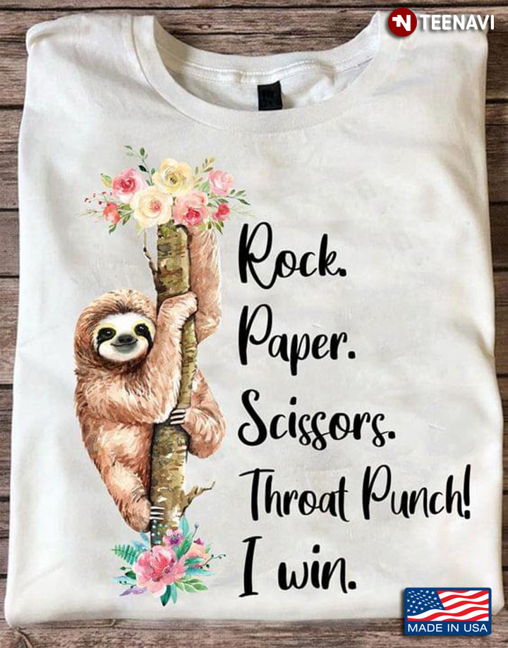 Rock Paper Scissors Throat Punch I Win Hanging Floral Sloth Lover