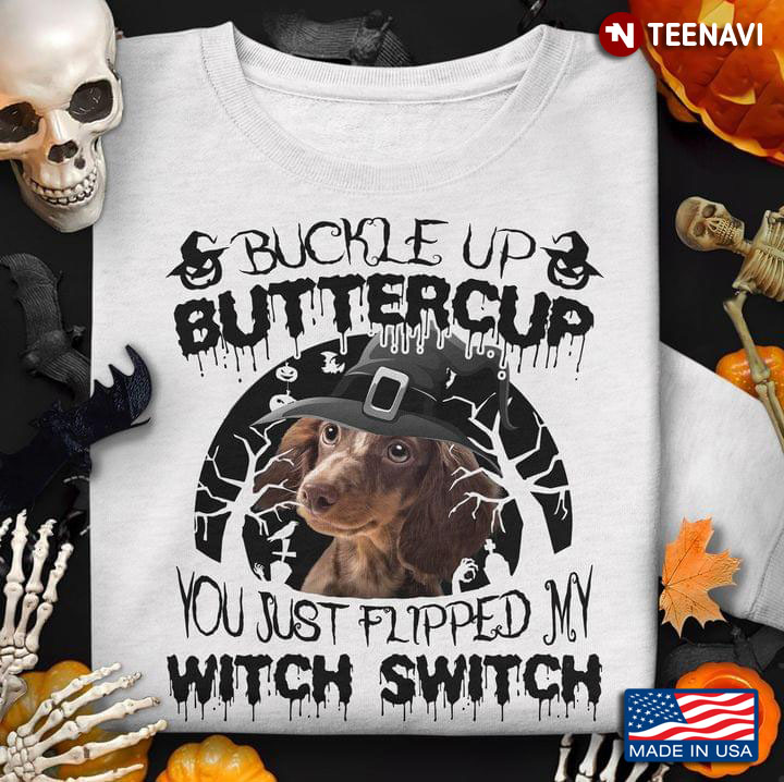 Dog Buckle Up Buttercup You Just Flipped My Witch Switch Dachshund Witch Halloween