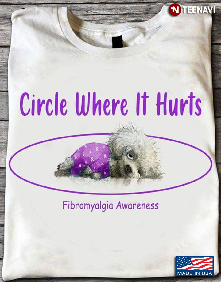 Fibromyalgia Awareness Warrior Circle Where It Hurts Cute Dog Purple Ribbon