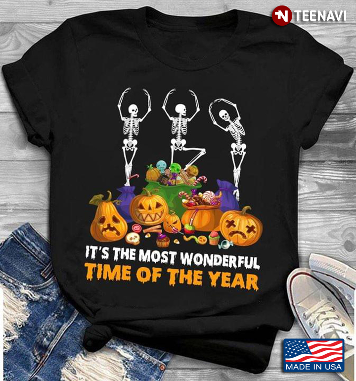 Skeletons Pumpkin Halloween It’s The Most Wonderful Time Of The Year Trick Or Treat T-Shirt