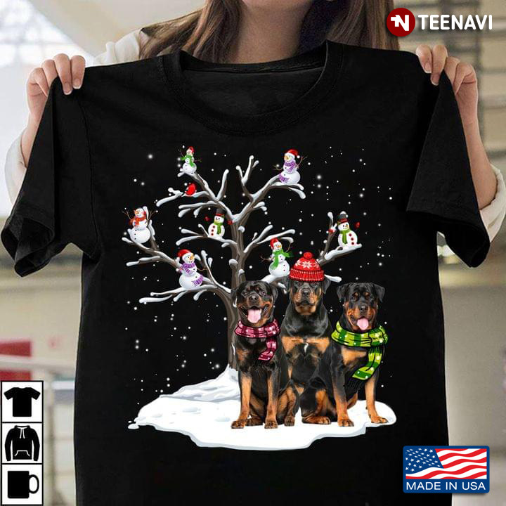 Rottweilers And Snowmans On Xmas Tree Merry Christmas