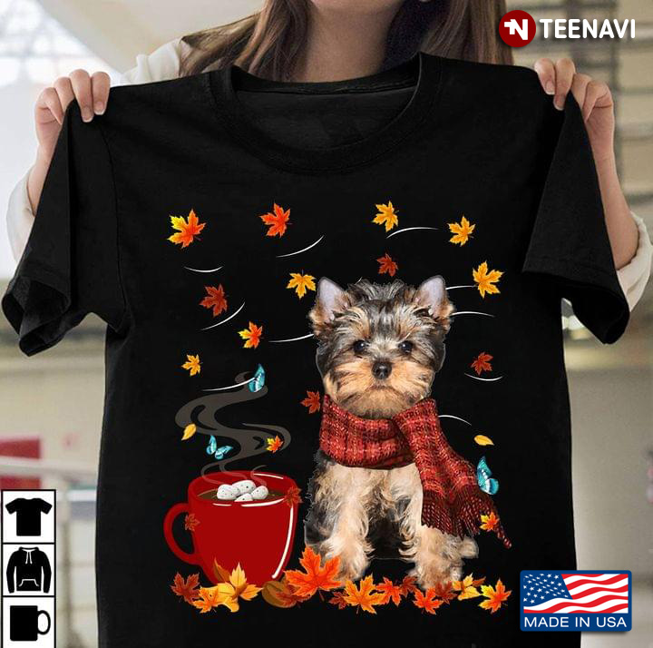 Yorkshire Terrier And Hot Chocolate With Marshmallow Autumn Lover