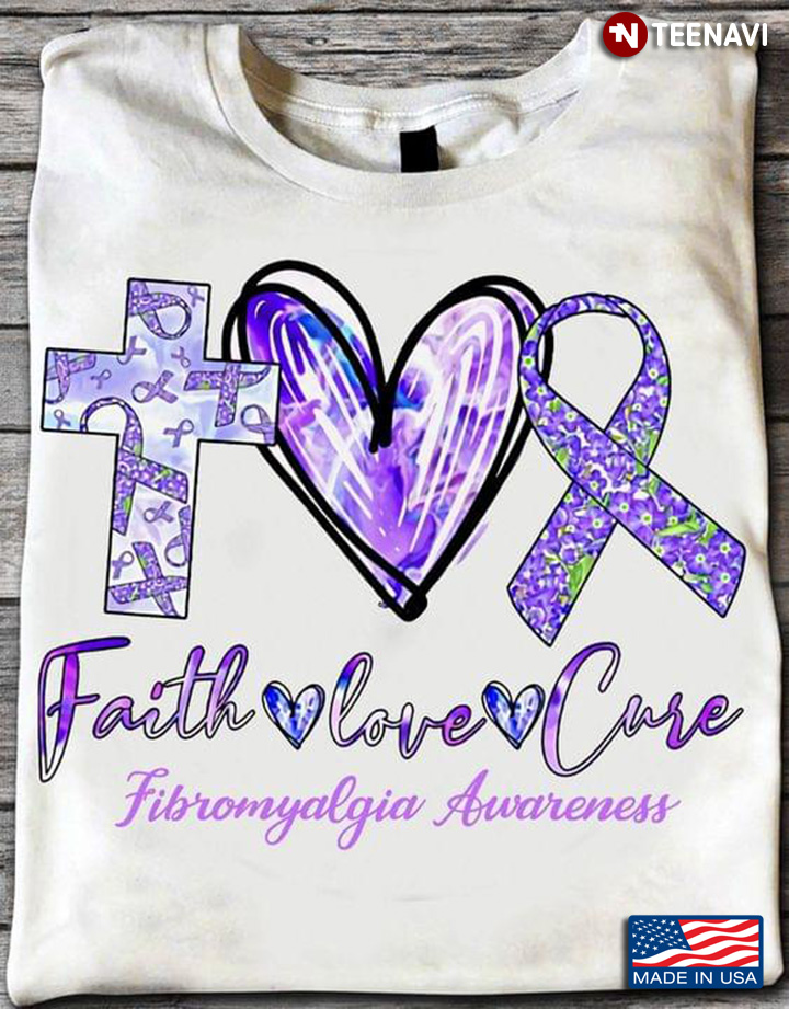 Faith Hope Love Fibromyalgia Awareness Purple Ribbon And Cross