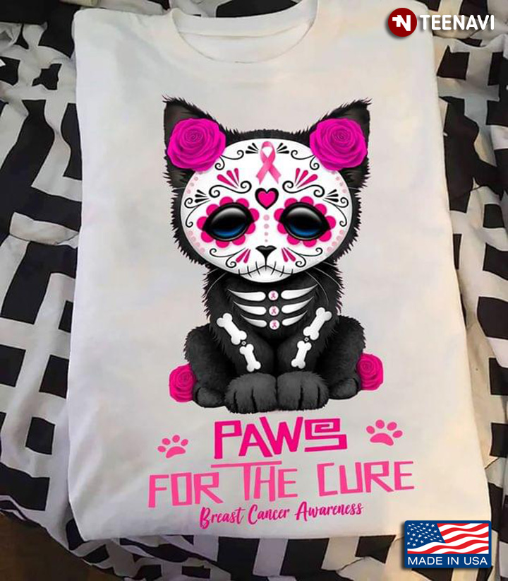 Paw For The Cure Breast Cancer Awareness Cute Skeleton Kitty
