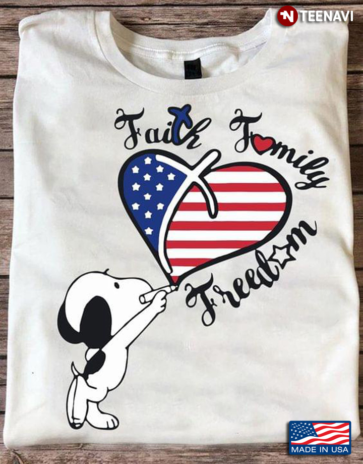 Snoopy Faith Family Freedom Christian Cross American Flag