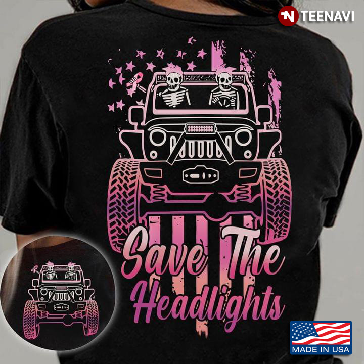 Save The Headlights Breast Cancer Awareness Couple Skull Driving Jeep