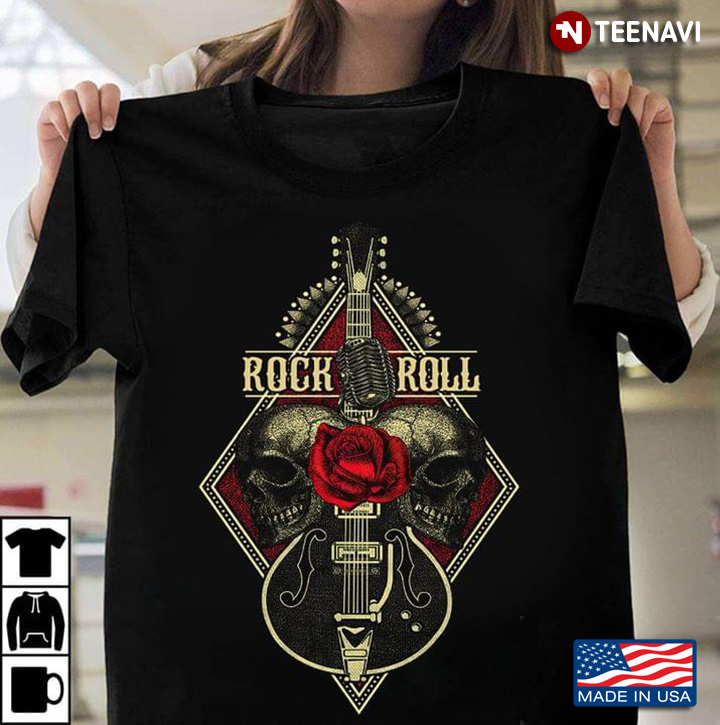 Skull Guitar With Rose Rock And Roll Music Lover