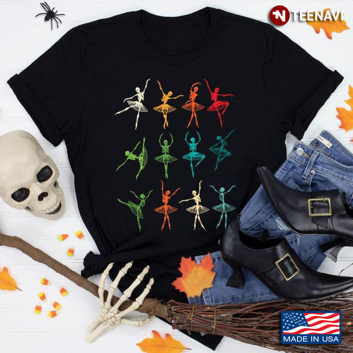 Colorful Skeleton Dancing Ballet Halloween Ballet Lovers T-Shirt