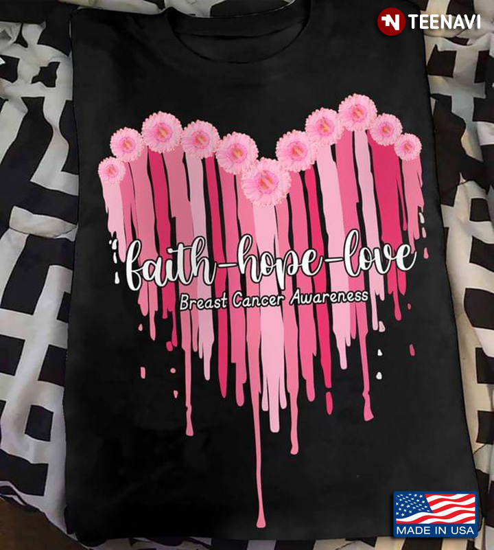 Faith Hope Love Breast Cancer Awareness Flower Pink Daisy Melting Heart