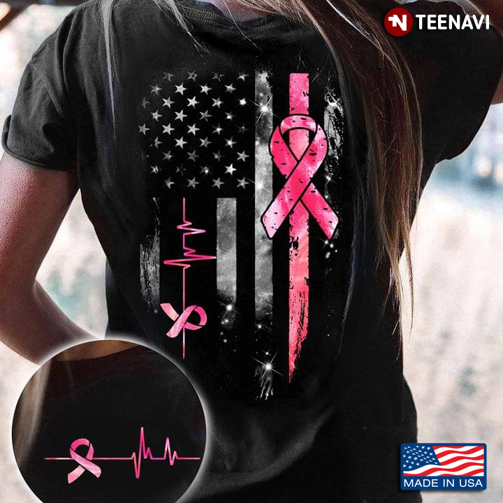 Fight Breast Cancer Awareness Month American Flag Distressed
